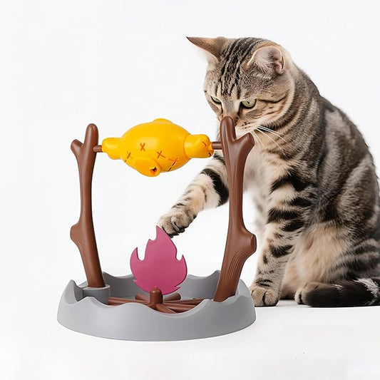 Pet BBQ Slow Feeder Chicken Puzzle Toy Rotatable Treat Dispensing Long-Lasting Interactive Dog Cat Toy Hide and Seek Snuffle Game (Medium, Barbecue)