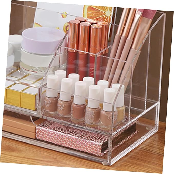 Acrylic Desktop Organizer with Multi-compartment Storage Box for Stationery Makeup Holder for Home Office and Vanity Use