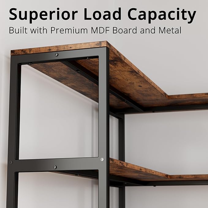 IRONCK Corner Bookshelf, Vintage Industrial Bookcase 6 Tier with Storage Cabinets, 70" Wooden Book Shelf with Metal Frame for Living Room, Office, Bedroom