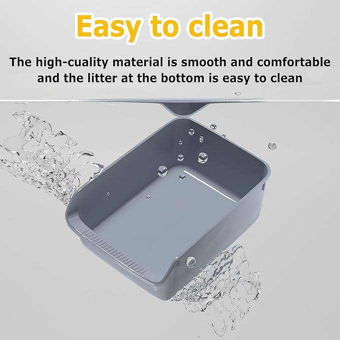 Large Cat Litter Box with High Side Cat Litter Pan Boxes for Indoor Cats Kitty Litter Box with Low Entry Open Top Entrance Anti-Splashing(Grey)