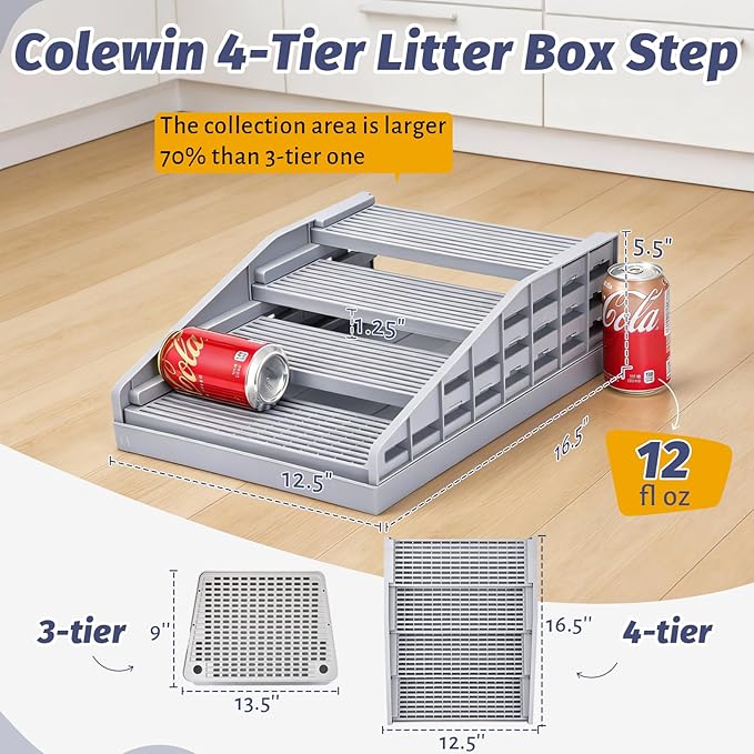 Adjustable Litter Box Step for Cats, 4-Layer Litter Catcher Ramp for Automatic Litters Robot, Cat Stool for Kittens and Senior Cats, Cat Steps for Litterbox Easy Clean (Grey)