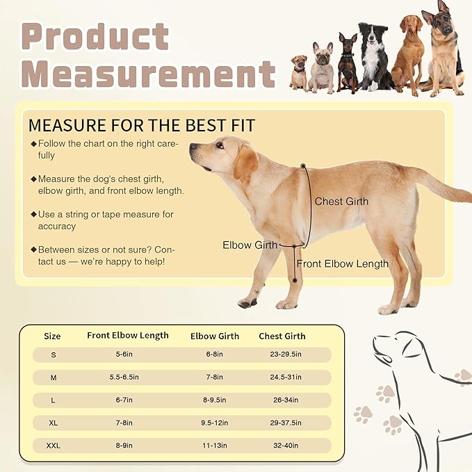 Dog Elbow Brace for Elbow and Shoulder Support, Elbow Hygroma Dysplasia Dislocation, Reflective Dog Recovery Suit, Helps Wound Healing, Prevents Licking, S