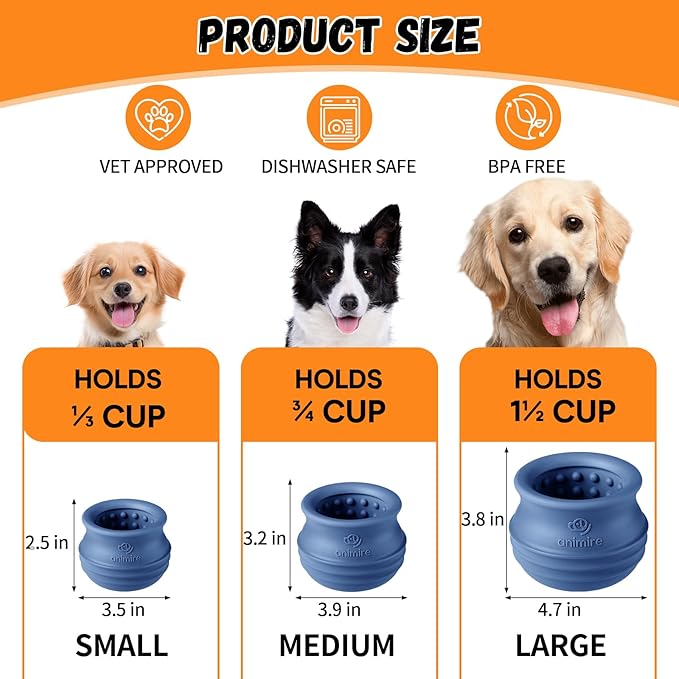 Treat Dispensing Dog Toy, Long-Lasting Interactive Puzzle Toys for Dogs, Stuffable Dog Enrichment Frozen Lick Treat Toy for Boredom, BPA Free Silicone Fetch Catch Chew Toy (Dark Blue,L)