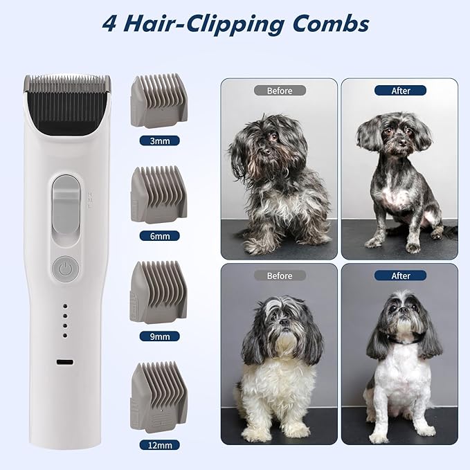 Dog Grooming Kit, Pet Grooming Kit 2L Large Container, Quiet Pet for Shedding, Dog Hair Trimmer for Home and Professional Use, Gray