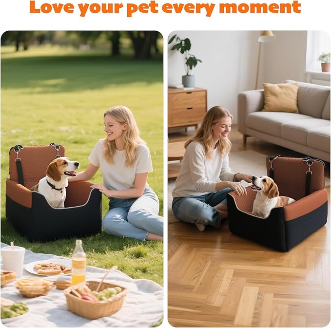 ALL GOOD PET SUPPLIES Dog Car Seat for Small/Medium Dogs, Dog Booster car seat, Memory Foam Elevated Cushion, Fully Detachable and Washable,2 Clip-On Safety Leashes, Anti-Slip