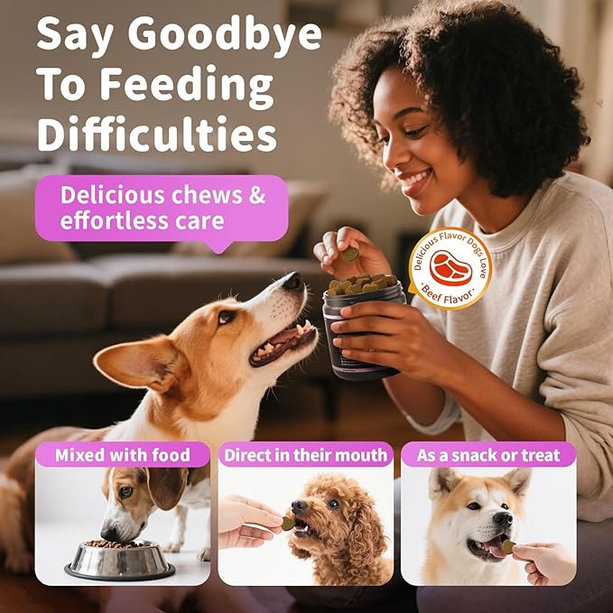 Itch Relief for Dogs - Turmeric Supplements for Itching Skin Comfort & Coat Health & Seasonal Allergy Care, Immune Support Supplement with Omega-3 Fish Oil, Biotin - Beef Flavor - 90 Count