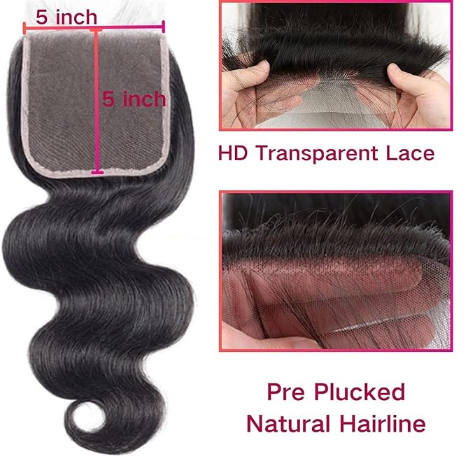 Selina Straight Closure 5x5 Lace Closure Human Hair Unprocessed Human Hair Brazilian Virgin Hair Free Part Closure Natural Hair Color Black 12 Inch