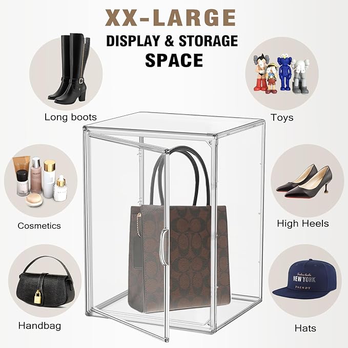 XX-Large 4 Pack Clear Plastic Handbag Storage Organizer for Closet Acrylic Display Case Purse Organizer Storage Bins for Boots, Big Bag, Collectibles, Cosmetic