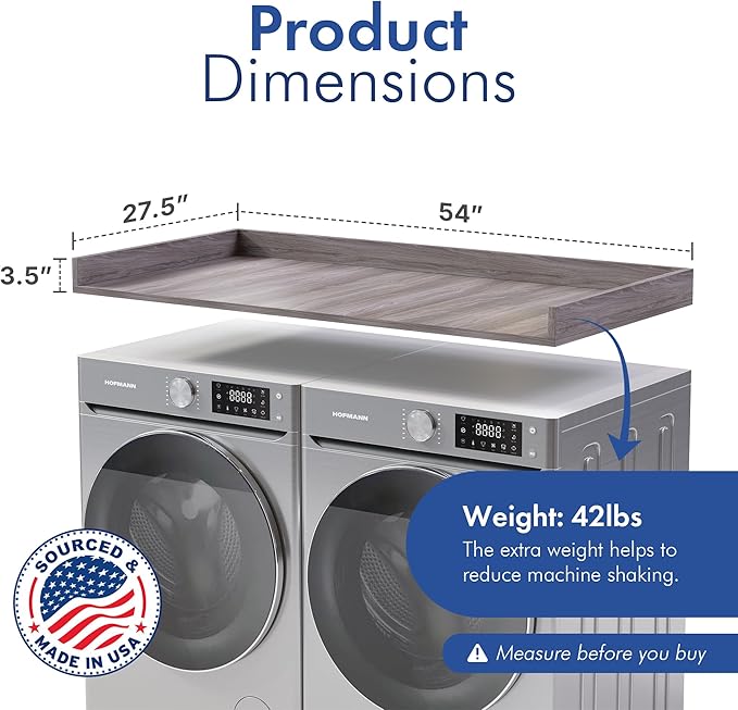 OfficeSimpli Washer Dryer Countertop, Made in USA, Non-Slip Pads, Easy Clean, Laundry Room Essentials and Decor, Washer Dryer Wood Top for Organization (Iconic Maple, Standard (27.5" x 54"))