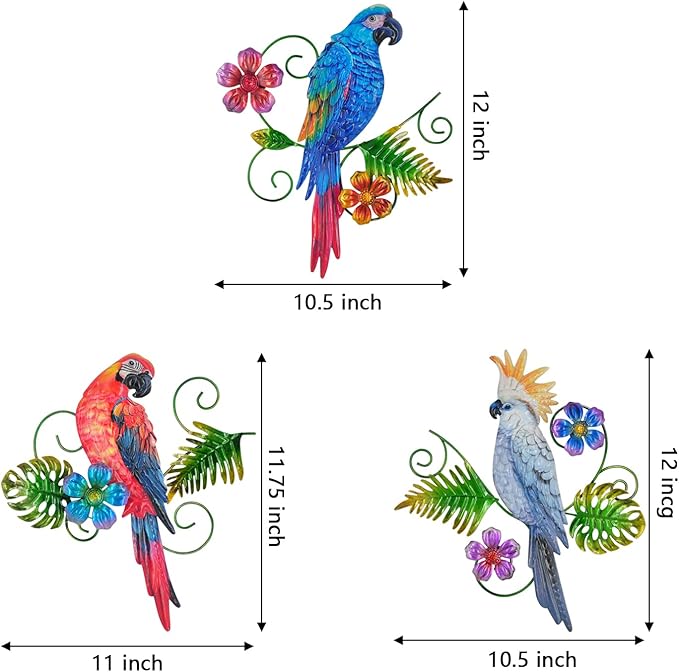 Yonivexis Metal Birds Wall Art Decor 3D Colorful Birds Sculpture Parrot Outdoor Hanging Decor Bird Wall Art Decorations Fence Patio Balcony Living Room, Style 5