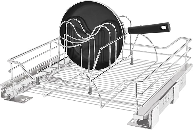 Rev-A-Shelf Single Steel Pullout Organizer for Base Kitchen/Bathroom Cabinets, Wire Storage Basket w/Soft-Close, Chrome, 20.5 x 21.74 In, 5730-21CR
