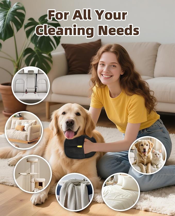 Pet Hair Removal Gloves, Upgraded Pet Hair Grooming Brush for Cats & Dogs, Reusable Electrostatic Pet Hair Remover Tool for Animal Fur, Furniture, Clothing, Carpets, Curtains (Black-3pcs)