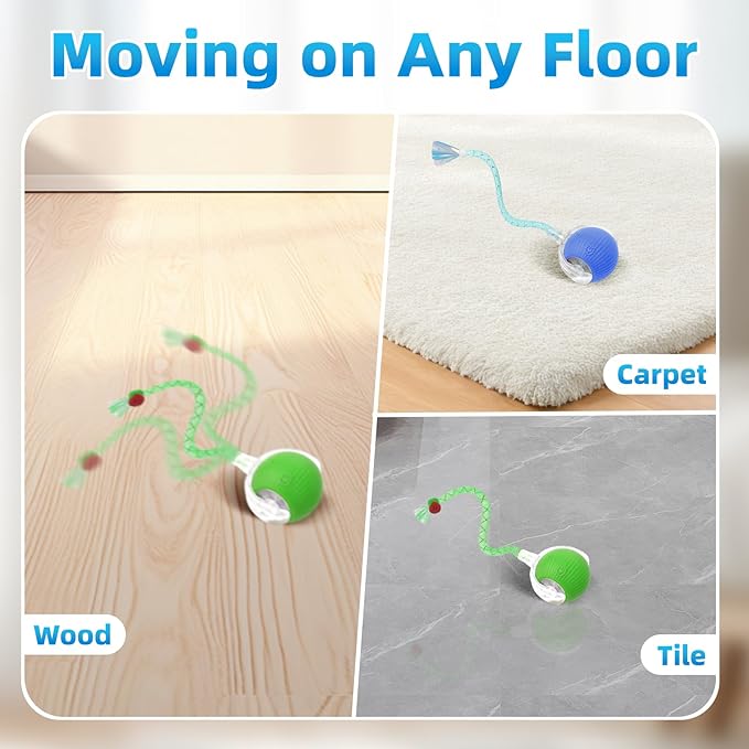 Interactive Cat Toys for Indoor Cats, Automatic Kitten Toys for Bored Indoor Adult Cats, Smart Kitten Rolling Ball Moving Balls Toy, Rechargeable Dog Cat Ball for Enrichment Exercise (Green+Blue)