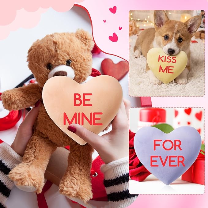 Jenaai 12 Pcs Valentines Day Dog Toys Conversation Heart Squeak Dog Toys Valentines Gifts for Small Medium Large Puppy Teething Chew Supplies