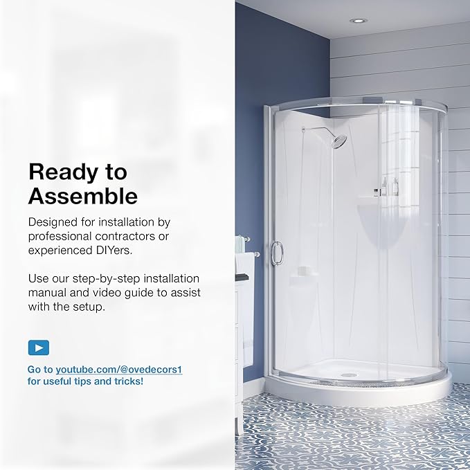 OVE Decors Breeze 38 in. Corner Shower Clear Sliding Door with Walls and Base in Satin Nickel Finish