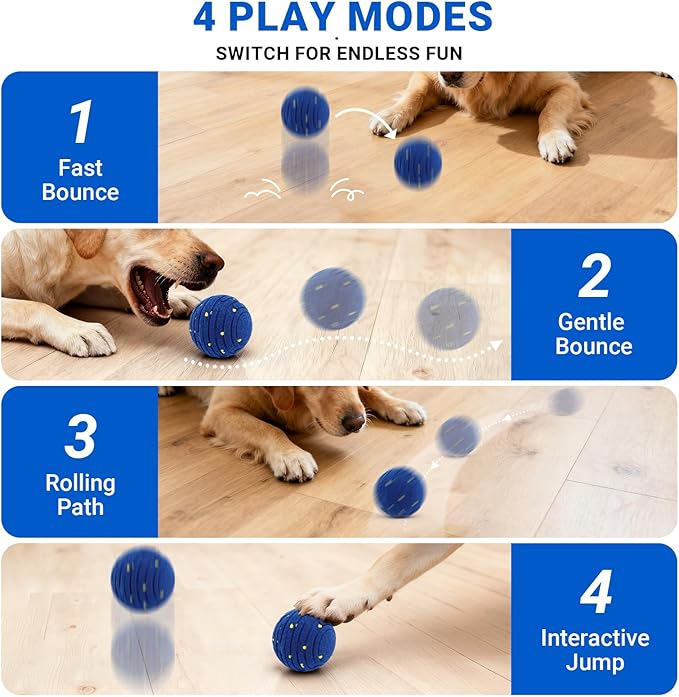 Smart Interactive Dog Toy with Remote Control, E-TPU Toy Ball for Aggressive Chewers, Automatic Moving, IPX6 Waterproof, Rechargeable Rolling Ball for Small/Medium/Large Dogs, BLU&YLW