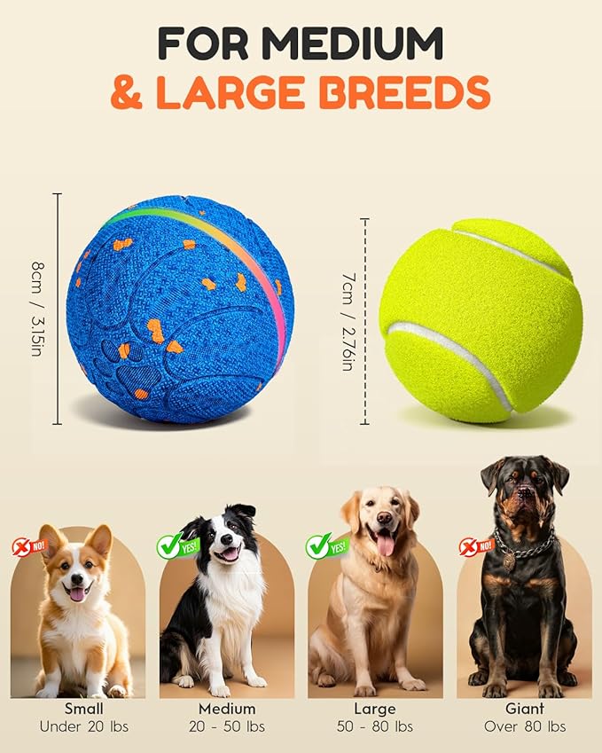 Smart Interactive Dog Toys, Automatic Moving Rolling Bouncing Dog Ball for Medium & Large Dog Breeds, E-TPU Durable & Waterproof, with Irregular Motion to Encourage Active Play