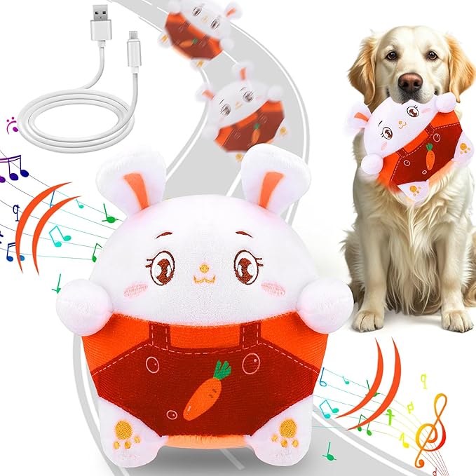 Mity rain Interactive Dog Toys, Easter Toy with Pop Songs & Recording Mode, Rechargeable Self Moving Ball for Small/Medium/Large Puppy Dogs to Keep Them Busy, Dog Toys for Boredom Exercise (Bunny)