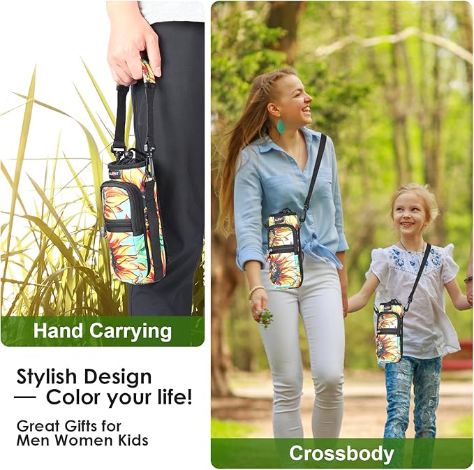 AUPET Water Bottle Sling Bag Sleeve Holder Carrier 25/32/40/64 oz,Insulated Crossbody Water Bottle Case Cover with Strap and Pockets for Men/Women Walking Hiking