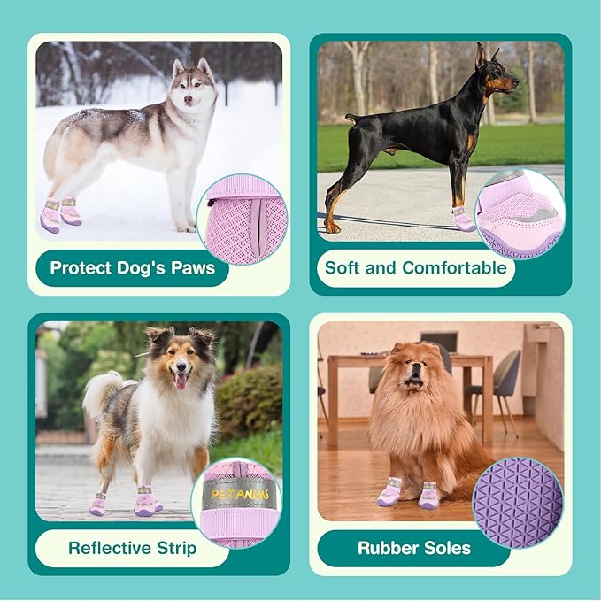 Dog Shoes for Large Dogs, Medium Dog Boots & Paw Protectors for Winter Snow, Breathable Dog Booties for Hot Pavement, Hardwood Floors Purple Size 8