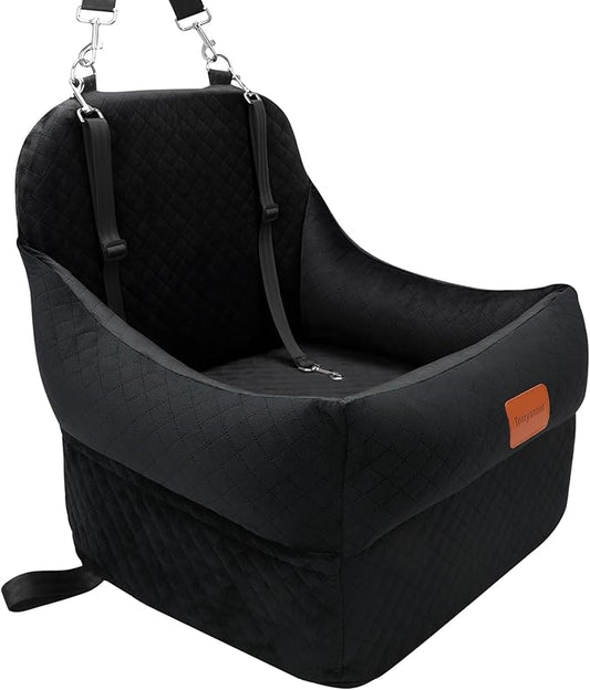 Small & Medium Dog Car Seat with Safety Leashes, Black