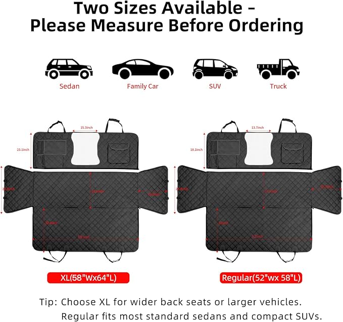 Dog Car Seat Cover for Back Seat, Dog Hammock for Car, Waterproof Backseat Cover for Dogs in Car SUV & Truck, with Mesh Window and Multiple Pockets