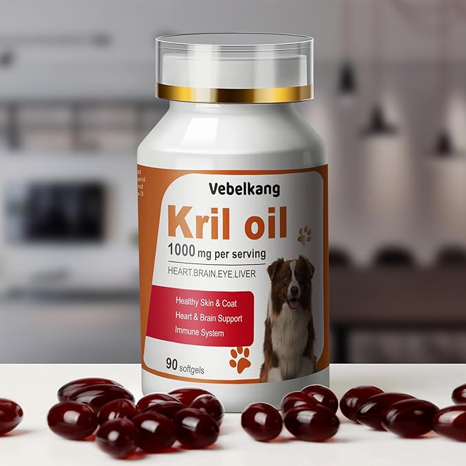 Krill Oil Omega 3 for Dogs - Allergy Relief - Joint Health - Itch Relief, Shedding - Skin and Coat Supplement - 90-Count Deep Sea Krill Oil Capsules - Omega 3 6 9 - EPA & DHA Fatty Acids