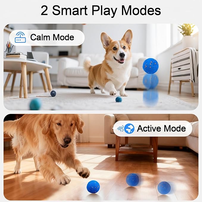 Smart Dog Toy Ball with 2 Interactive Modes, IPX7 Waterproof, USB Rechargeable Auto-Moving Pet Ball, Self Moving Bouncing Dog Ball, Durable Electronic Dog Toy for Active Large Breed Puppies&Dogs