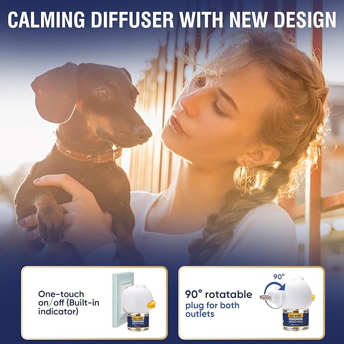 Dog Calming Pheromones Diffuser 6 in 1 Kit Appeasing Pheromone Diffuser to Calm (2 Plug in+4 x48ml Refill) for Anxiety Relief Reduce Aggression Fighting Barking Stress 120 Day Supply(Lemon)