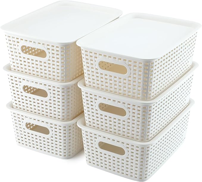 AREYZIN 12 Pack Bundles Plastic Storage Baskets Including Set of 6 Durable Small Organizer Bins Storage Baskets