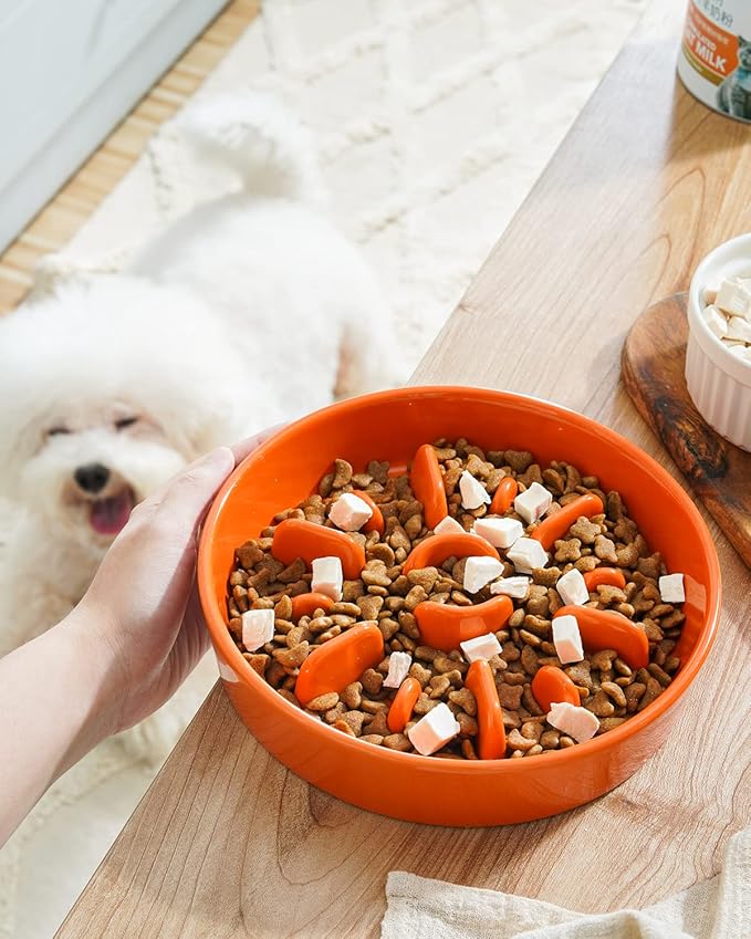 LE TAUCI Dog Slow Feeder Ceramic, 1.5 Cups Slow Eater Bowl for Dogs, Puppy Slow Feeder Bowl for Fast Eaters, Dog Dishes to Slow Down Eating, Puzzle Dog Food Bowl
