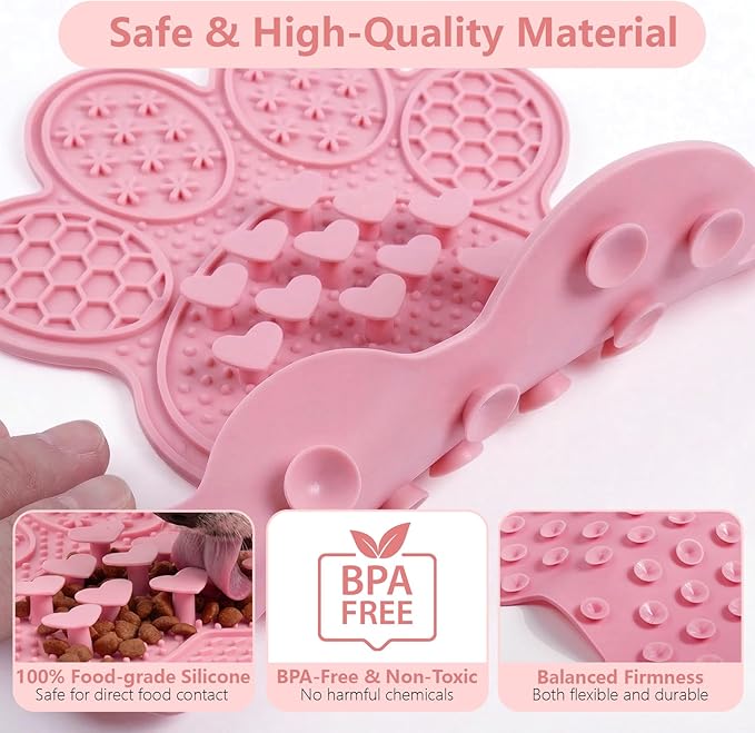 Licking Mat for Dogs & Cats, Slow Feeder Lick Pat, Anxiety Relief Dog Feeding Mat for Butter Yogurt Peanut, Pink