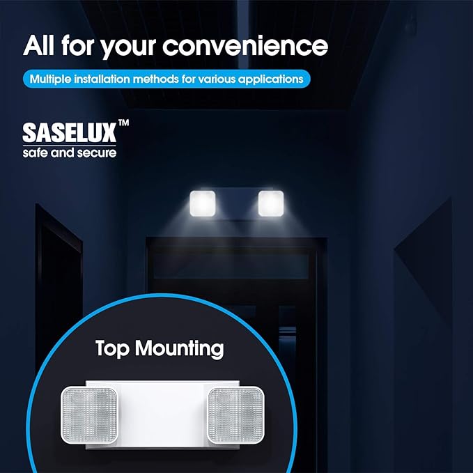 Led Emergency Light with Two Adjustable Head Integrated Commercial Emergency Lighting Battery Backup exit Light, Contractor Select, AC 120/277V (6 Pack)