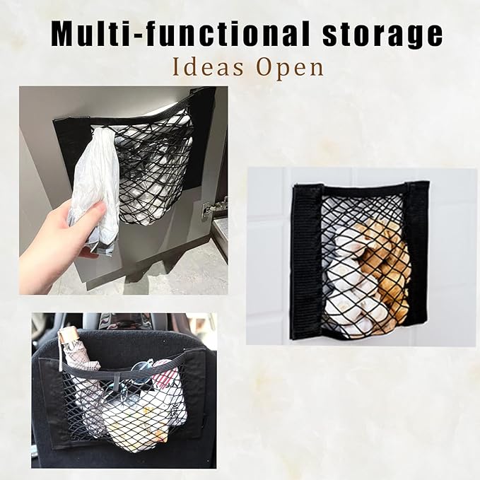2PCS Universal Mesh Cargo Net with Adhesive Tape, 9.8×15.7in Small Cargo Storage Mesh Net Car Storage Net Pocket RV Storage Netting Wall Mesh Pocket Net for Rv Car Trunk Boat(Black)