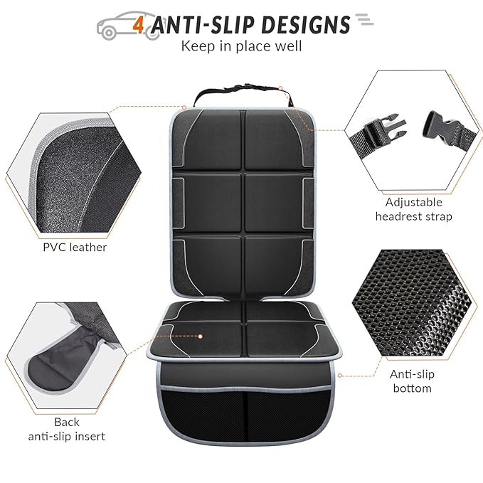 Gimars XL Thickest 5-Layer EPE Car Seat Protector for Child Car Seat and Pet, 2 Pack Large Waterproof 600D Fabric Carseat Protector Car Seat Cover with 2 Mesh Pockets for SUV Sedan Truck Leather Seat