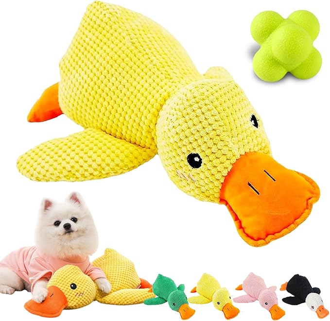 Calming Duck Dog Toy - Quacker Emotional Support Toy, Mellow Yellow Stuffed Chew Toy With Calming Ball (Big)