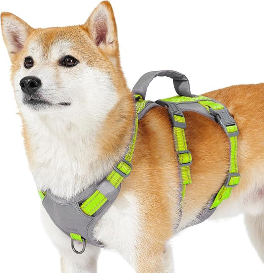 Huntboo Reflective Dog Harness with Handle, Escape Proof, No Slip, Breathable, Lightweight, Adjustable Lift Harness for Small, Medium, and Large Dogs Walking, Training,and Running Gear(Bright Green,S)