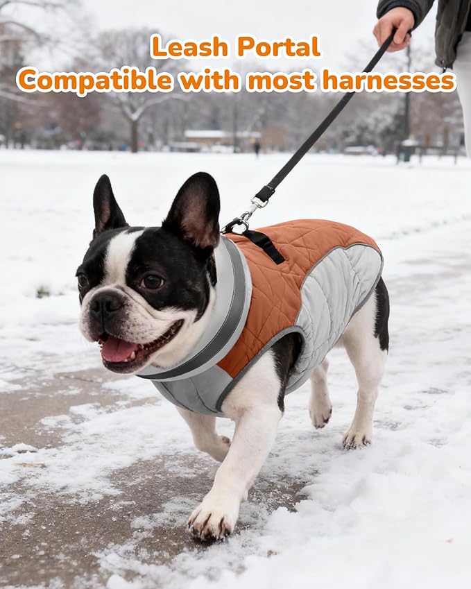 Dog Coat for Medium Dogs, Adjustable Dog Jackets for Cold Weather, Reflective Winter Coat with Built-in Harness, Snowsuit Fits Dogs 14-25 lbs and Up, Size M Brown
