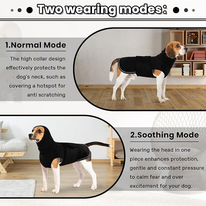 IDOMIK Dog Anxiety Calming Hoodie,Breathable Dog Anxiety Jacket Vest Coat for Thunderstorms,Fireworks,Vet Visits,Separation,Adjustable Pet Hoodies for Noise Block&Ear Protection Recovery,Black,M