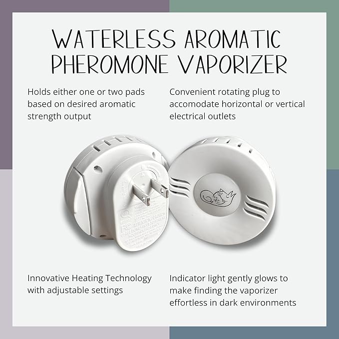Calming Pheromone Diffuser for Cats with 3 Scented Pads, Pet Anxiety Relief with a Gentle Fragrance