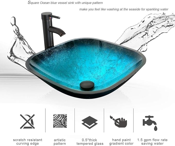 eclife 72" Modern Bathroom Vanity Sink Combo Freestanding Cabinet with Small Side Cabinet, Turquoise Square Glass Vessel Sink, Water Save Faucet, Drain (White+A10)