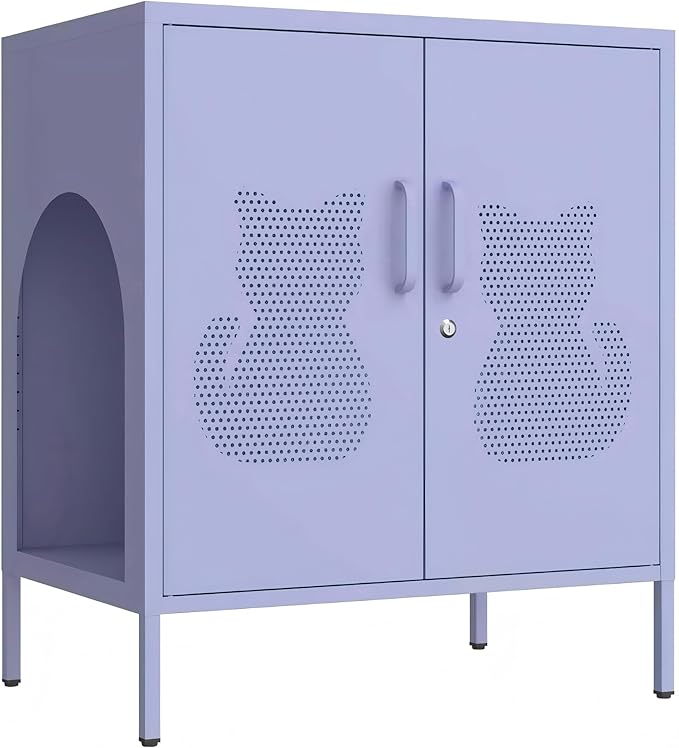 Multifunctional Large Cat House 2 Door Lockable Pet Enclosure Storage Cabinet with Adjustable Shelves Easy to Assemble Indoor Outdoor Storage Cat Food Purple Size: 33" H X 29.5" W X 19.7" D