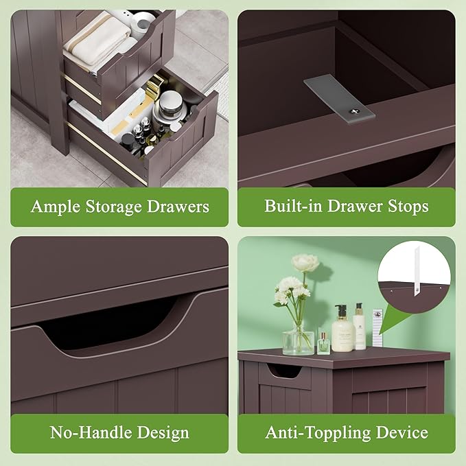 ZENY Bathroom Floor Storage Cabinet with 4 Drawers for Bedroom, Bathroom, Hallway, Narrow Toilet Paper Cabinet, Freestanding (Brown)
