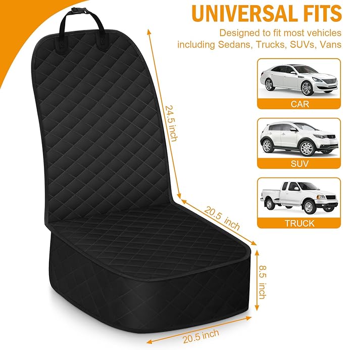Dog Car Seat Covers Waterproof, Scratch-Proof Pet Front Cover for Cars, Nonslip Pet Passenger Seat Cover Protector, Universal Fit for Cars Trucks SUVs, Large, Black