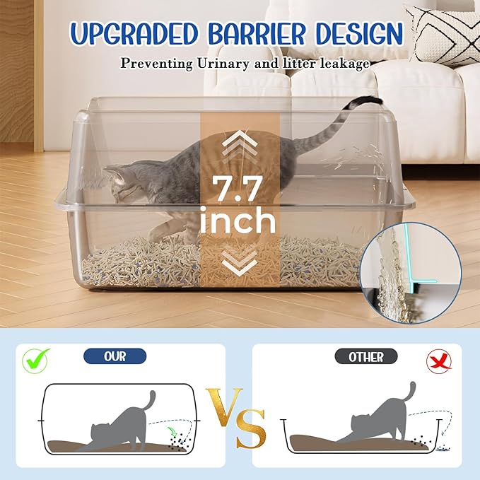 2 Pack Stainless Steel Cat Litter Box with Lid, High Wall Kitty Litter Box for Small Cats, Metal Kitty Litter Box, Non-Sticky, Anti-Leakage, Easy Cleaning, Include Cat Mat and Scoop, 17.2"x13.2"x7.7"