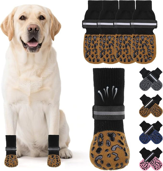 KOOLTAIL Anti Slip Dog Socks to Prevent Licking Paws,Dog Shoes for Hot Pavement, Reflective Traction Control Grip Booties, Dogs Boots & Paw Protector for Hardwood Floors Small Medium Large Senior Dogs