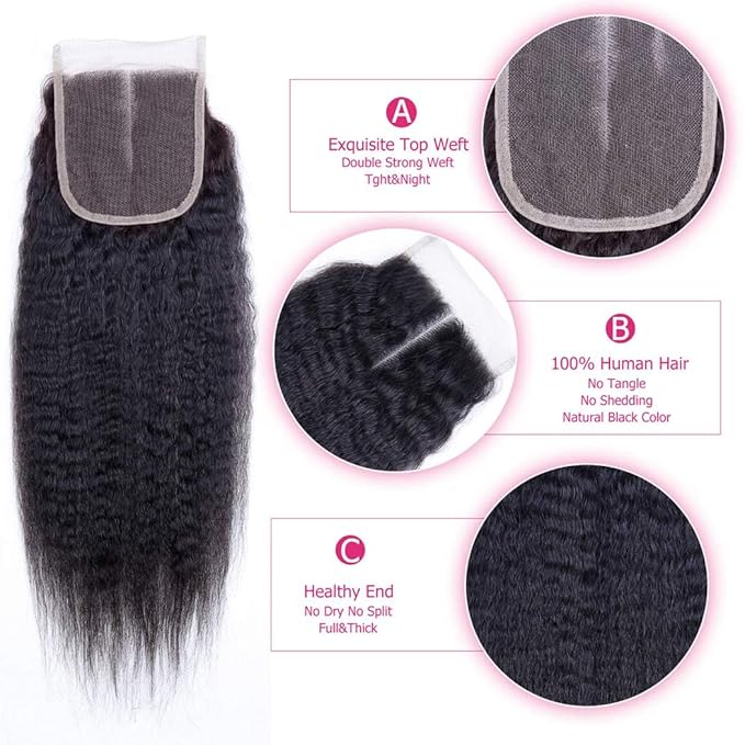 Selina Lace Closure Kinky Straight 4x4 Hd Lace Closure Kinky Straight Human Hair Free Part Hair Natural Black 8 Inch
