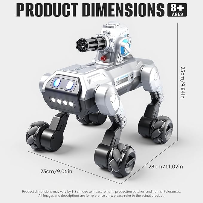 Smart Robot Dog RC Stunt Car Toys with Wheels, Remote Control STEM Pet Robot Toy with Music,Bionic Actions,Voice& Remote Control,Gesture Sensing,All-Terrain Stunt Pet Toy with Blaster foy Kids