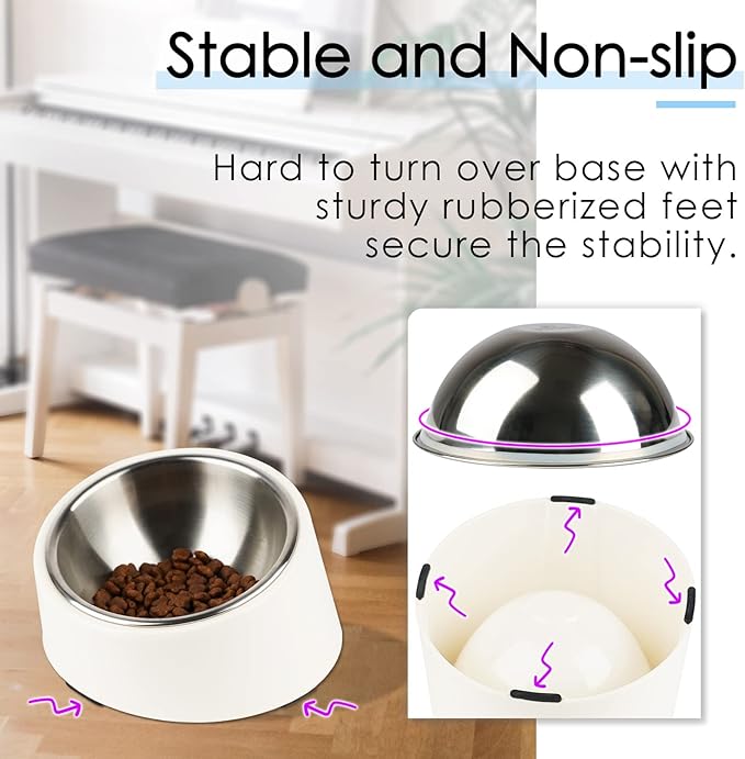 SuperDesign Mess Free 15° Slanted Bowl for Dogs and Cats, Tilted Angle Bulldog Bowl Dog Feeder, Non-Skid & Non-Spill, Easier to Reach Food M/1 Cup White