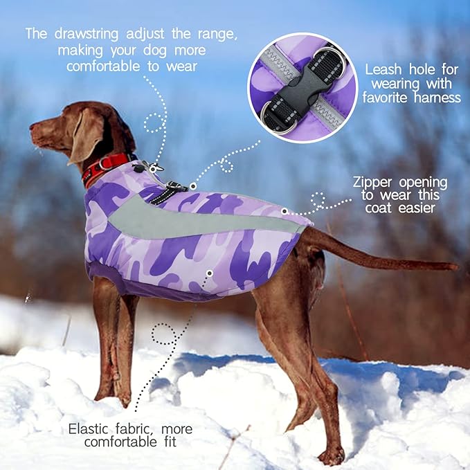 FUAMEY Dog Winter Jackets for Large Dogs,Dog Coat with Harness Built in,Waterproof Dogs Snowsuits Warm Pet Jacket Zip Up Fleece Cold Weather Coats Reflective Puppy Vest with Pocket Blue 3XL
